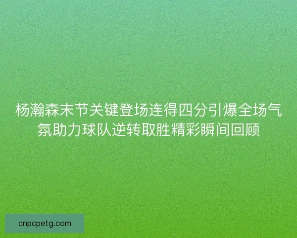 杨瀚森末节关键登场连得四分引爆全场气氛助力球队逆转取胜精彩瞬间回顾 杨瀚森末节关键登场连得四分引爆全场气氛助力球队逆转取胜精彩瞬间回顾